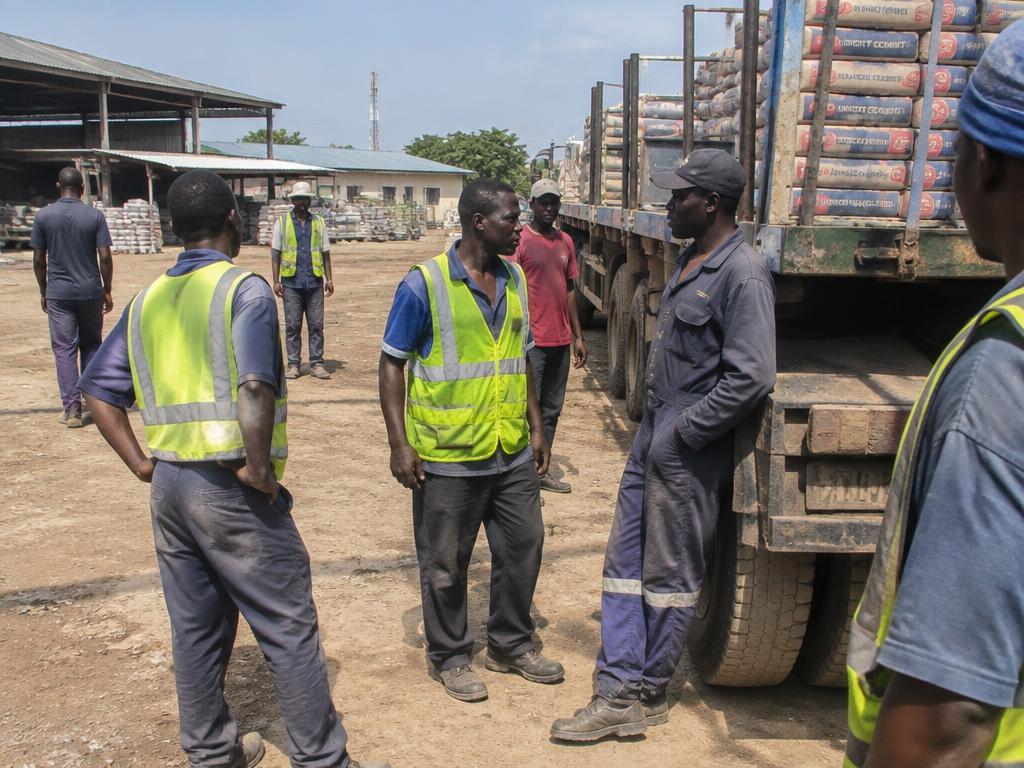 Illustration of depot staff coordinating building materials